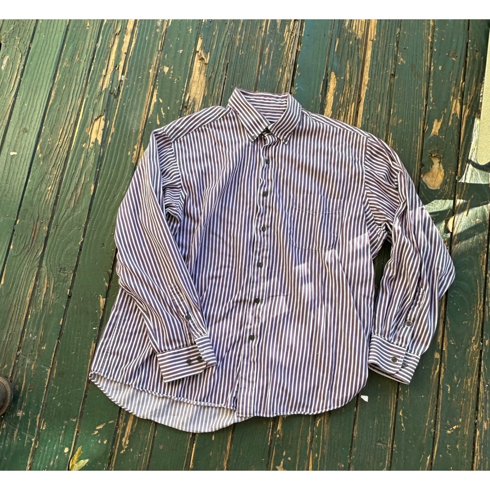 Club Room Mens Striped Button Down Shirt Regular Fit Long Sleeve Purple White 17